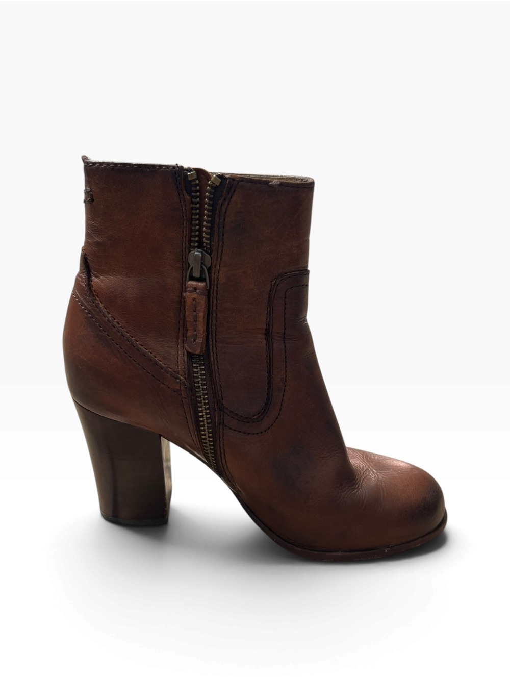 Frye Brown Leather Block Heel Ankle Boots - Picture 6 of 10